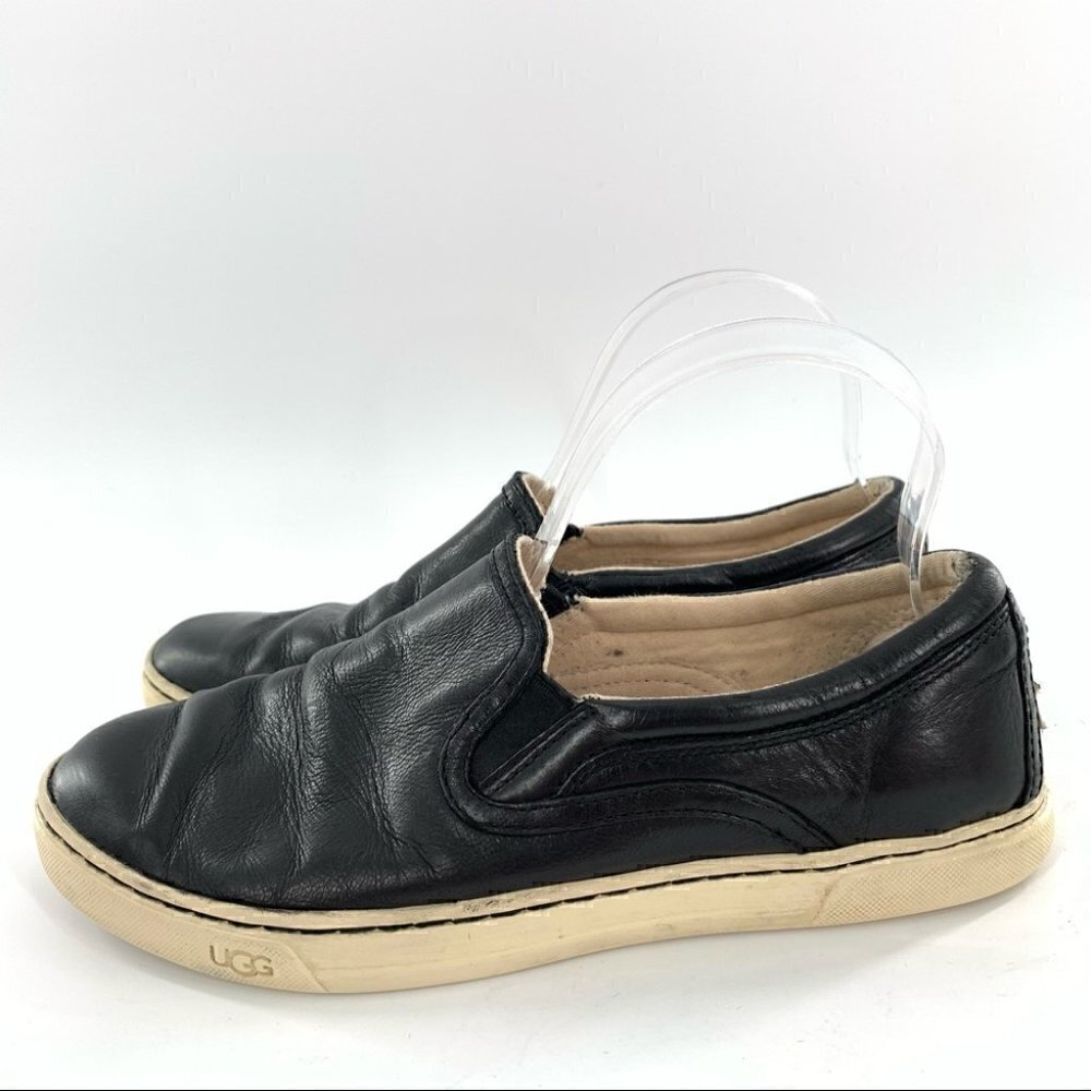 Ugg slip on sneakers size 8 39 black leather fleece wool lining flatforms - Picture 5 of 14